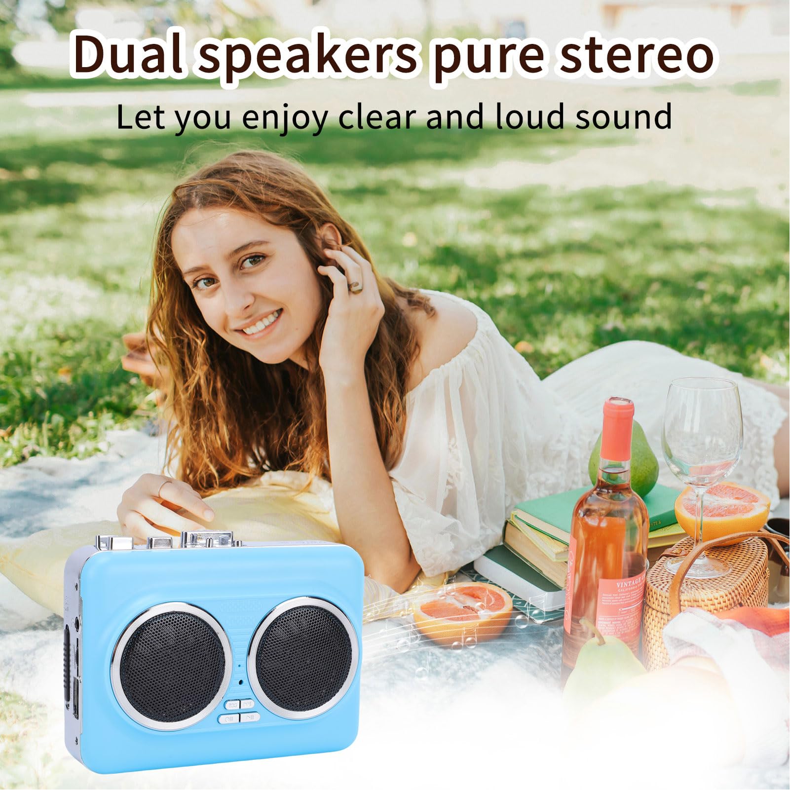 CHICIRIS Lettore di Cassette Portatile USB e Convertitore MP3 per Appassionati di Musica con Jack da 3,5 Mm e Altoparlante Grande (BLUE)