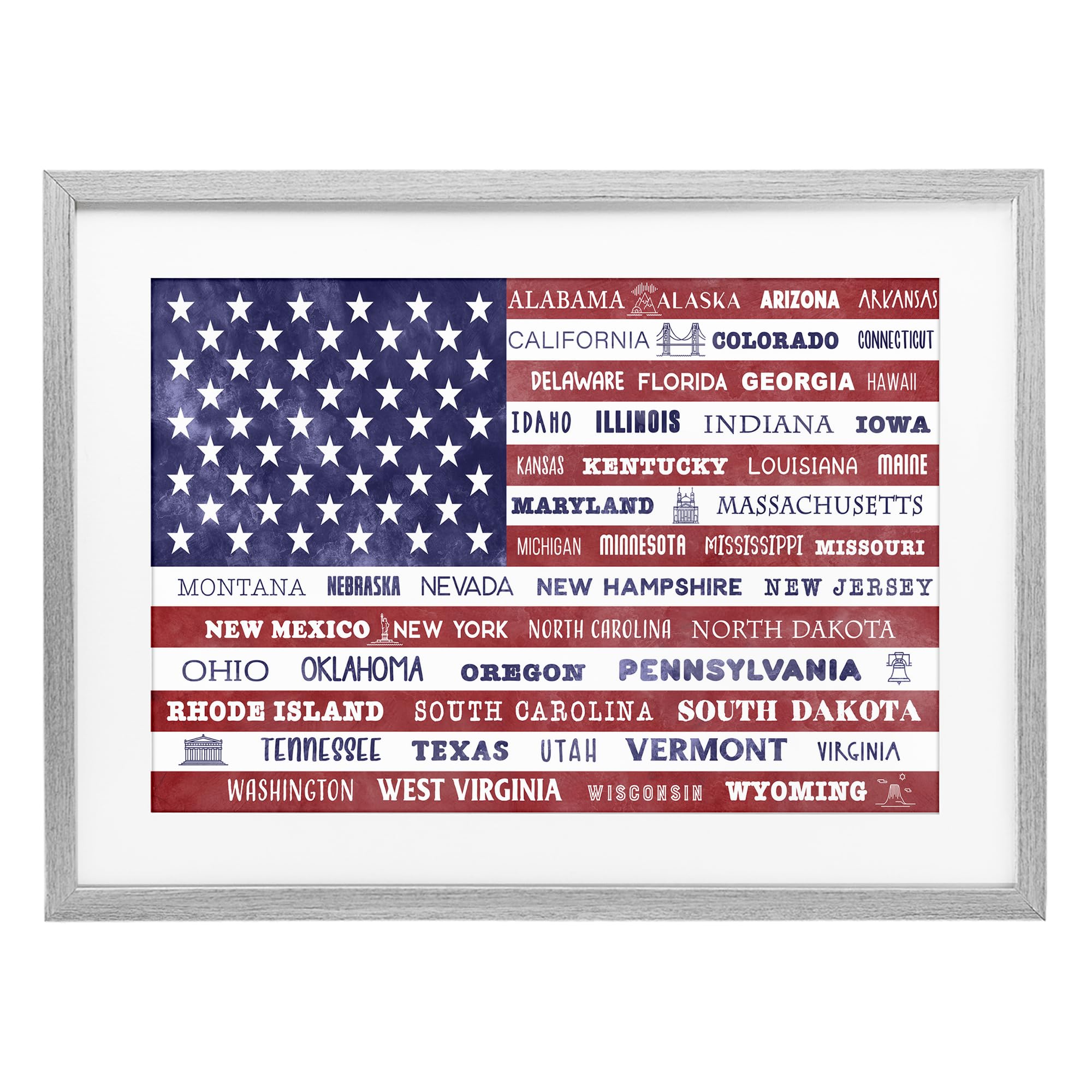 Stupell Industries Farmhouse Gray (Textured) 'States Of America Flag'| Framed Print Under Glass