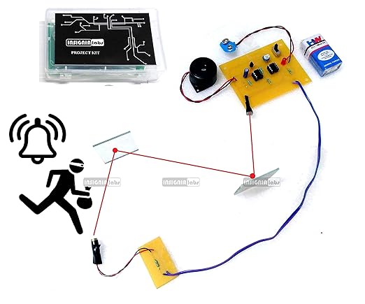 INSIGNIA LABS Plastic Laser Alarm Security System Project KIT with Two Mirrors Reflection, Yellow for 10 months and up