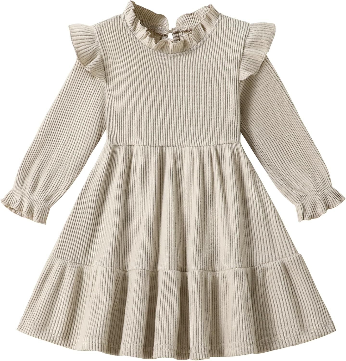 Toddler Dress Fall Winter Long Sleeve Baby Girls Soft Ribbed Knit Ruffle Frill Trim Dresses for Girls Birthday Party