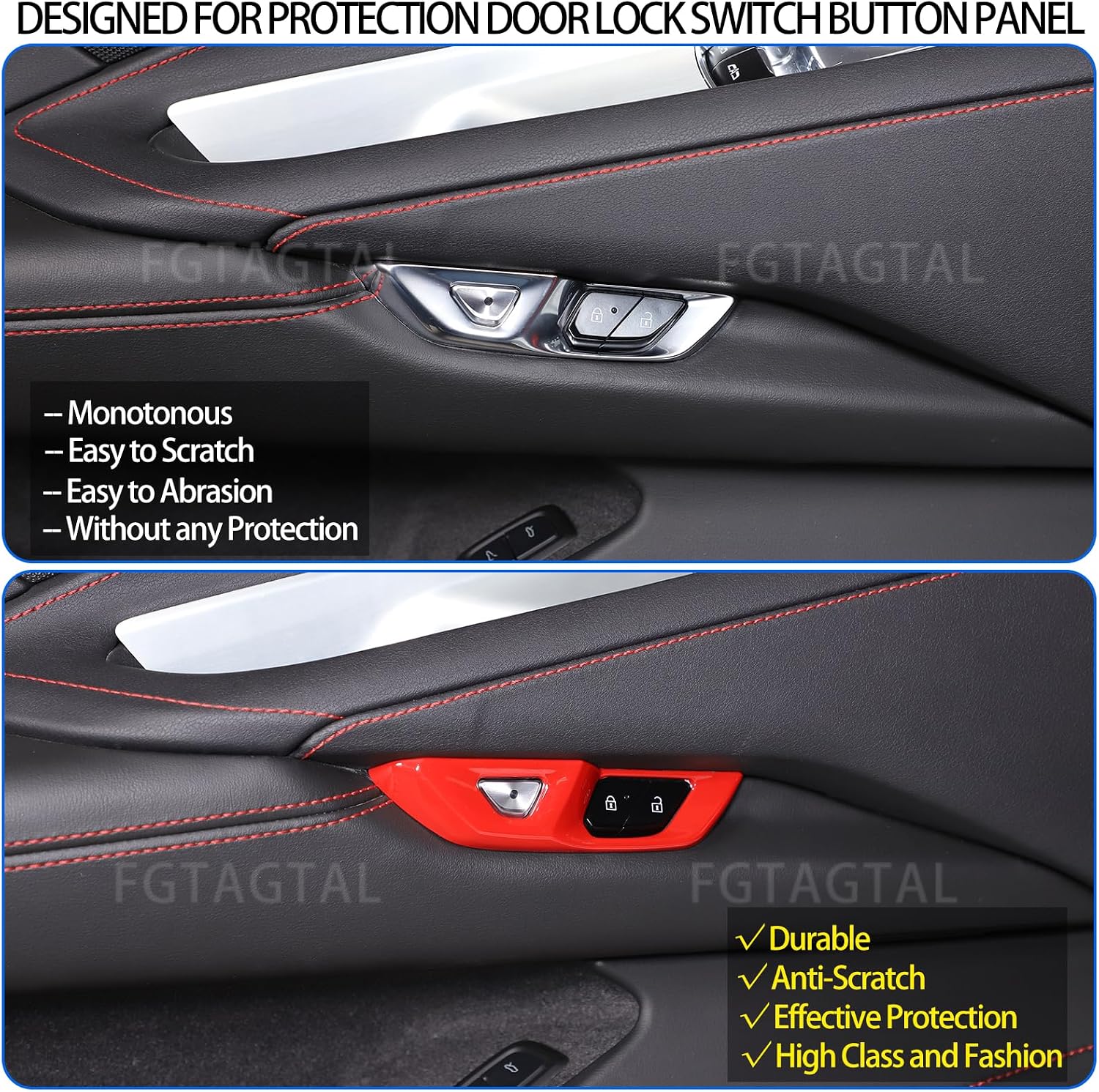 Door Lock Switch Button Cover Trim Compatible with Chevrolet Corvette C8 2020-2026, ABS Inner Door Handle Cover Accessories 2Pcs (Red) image 2