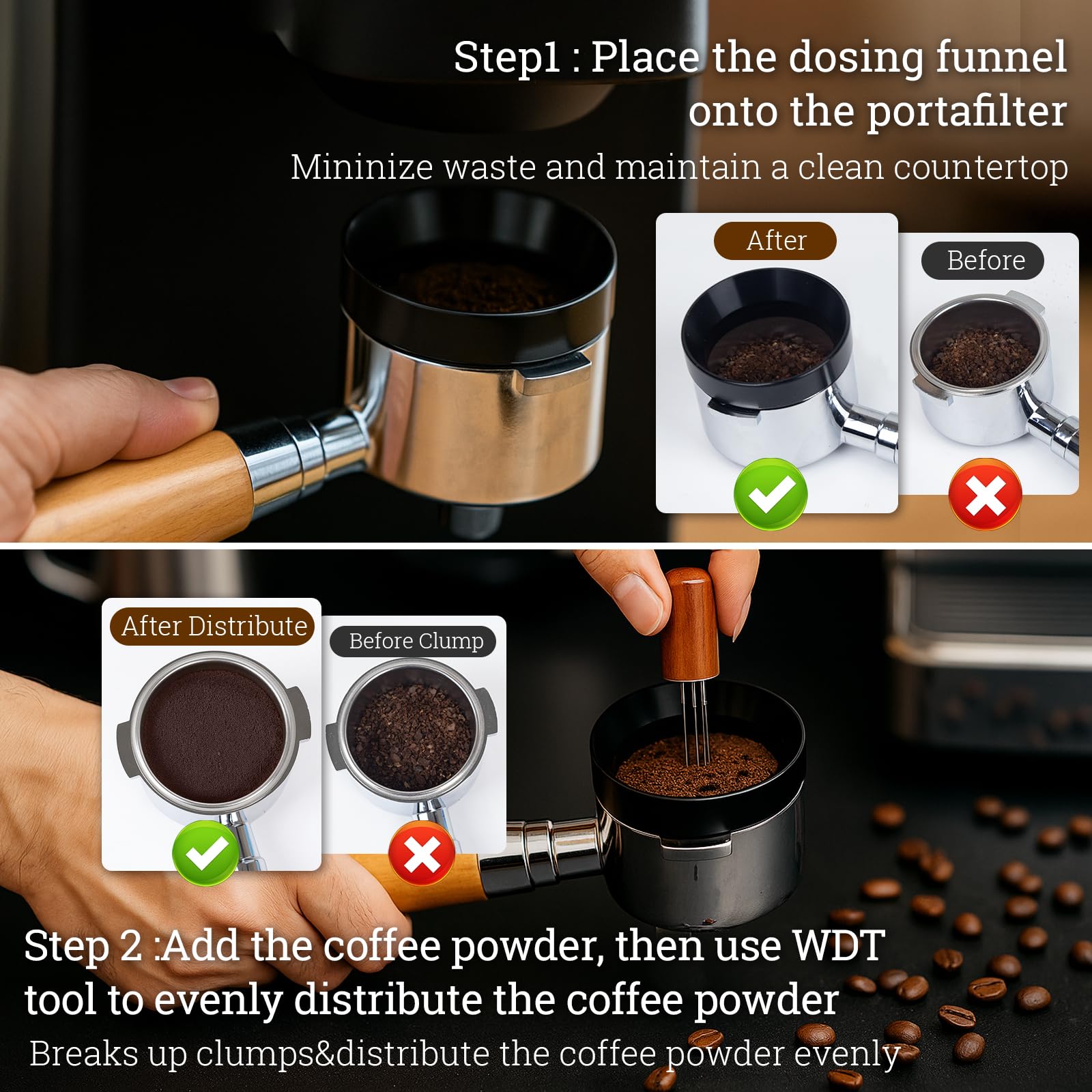 Espresso-Zubehör-Set, 54 mm, inklusive Holzstation, Verteiler, Klopfbox, Rührer, Dosiertrichter, Bürste, Pucksieb, Aufschäumkrug, Puderring, Handtuch, dekorative Schablonen, 29-teiliges Set