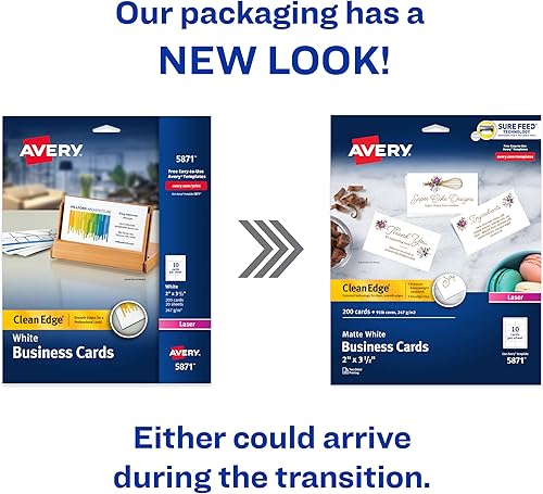 Miniatura 2 de Avery-Clean Tarjetas de negocios de bordes láser, 2 x 3 12, 10 por hoja, 200 unidades, Blanco