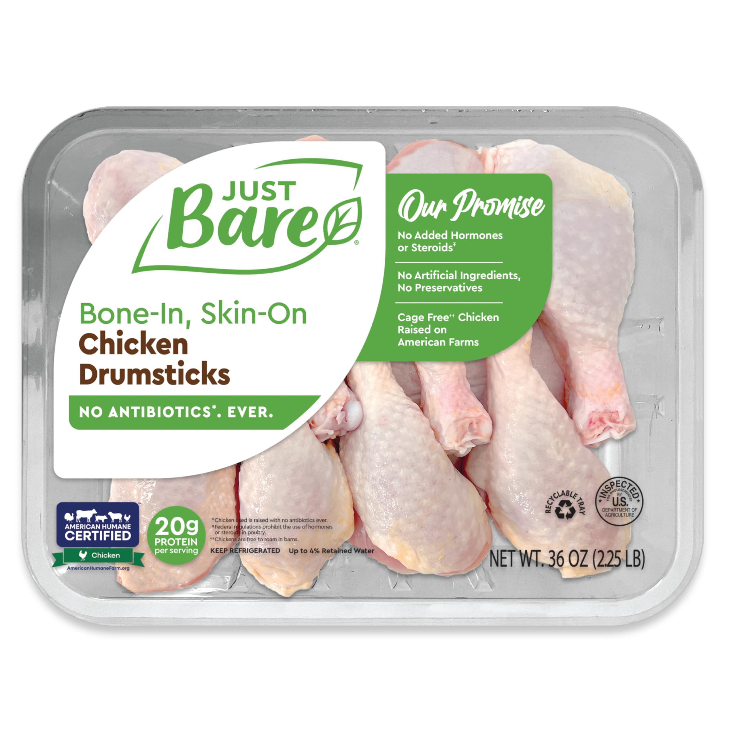 Just Bare Natural Fresh Chicken Drumsticks Family Pack No Antibiotics Ever Bone-In 2 25 LB