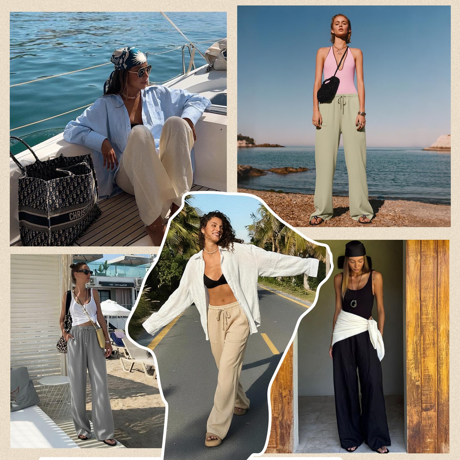 Leinenhose Damen Sommerhose Leicht Weite Stoffhose Mit Taschen