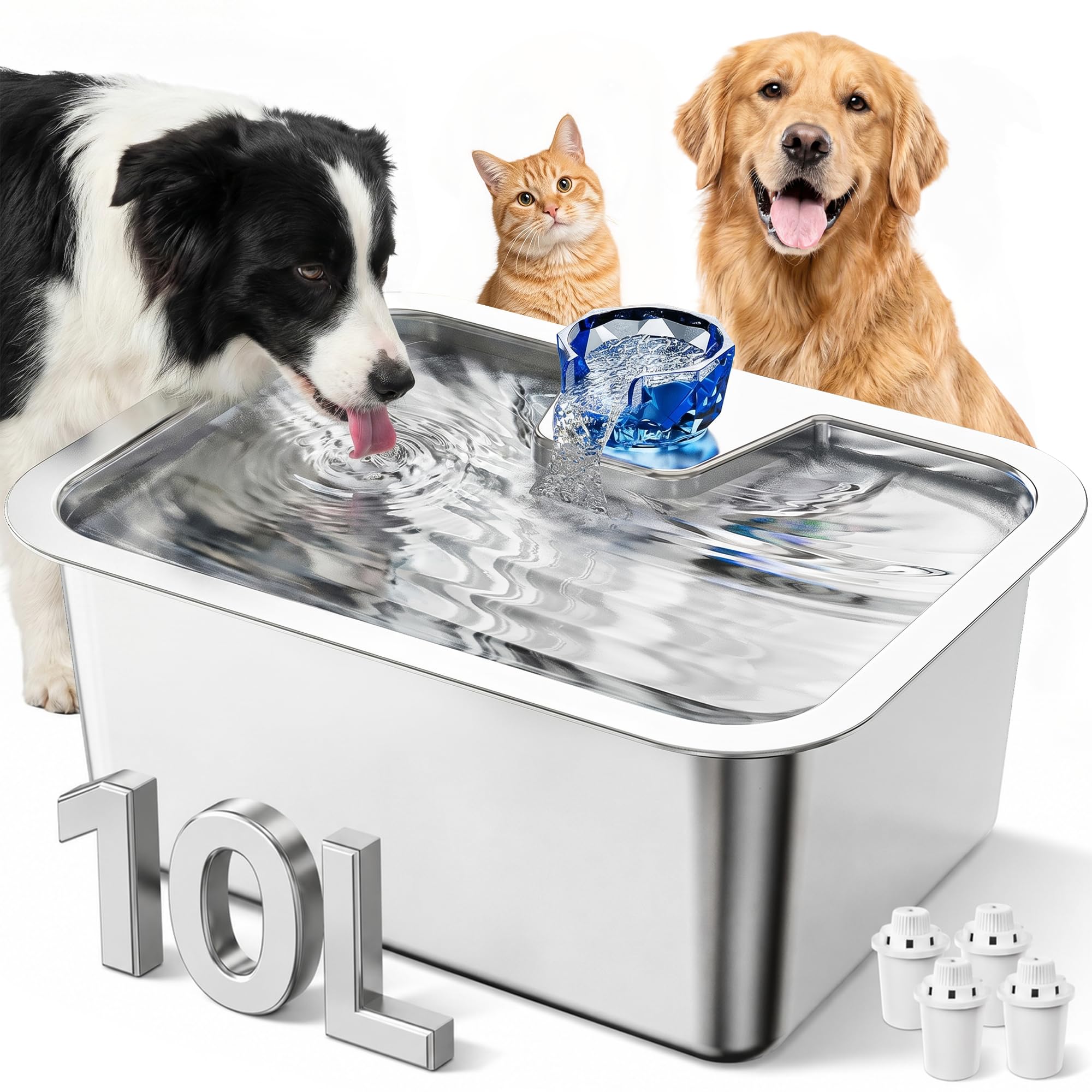 PETNF 2.6-Gallon 304 Stainless Steel Dog Water Fountain