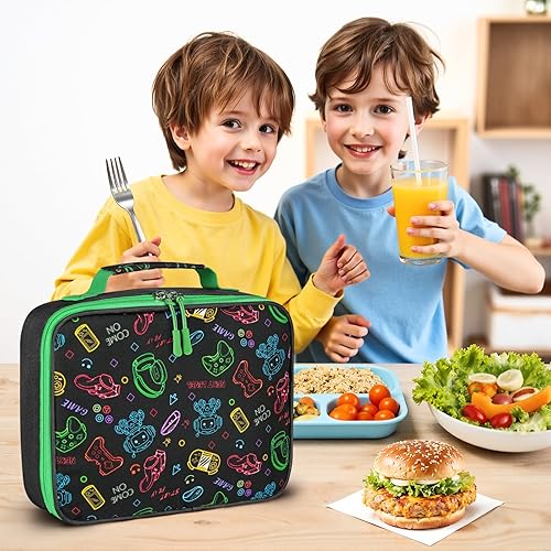 Miniatura 6 de Lonchera para niños, bonita bolsa de almuerzo aislada para niños, lonchera escolar impermeable, regalo para adolescentes y adultos, bolsa de Verde