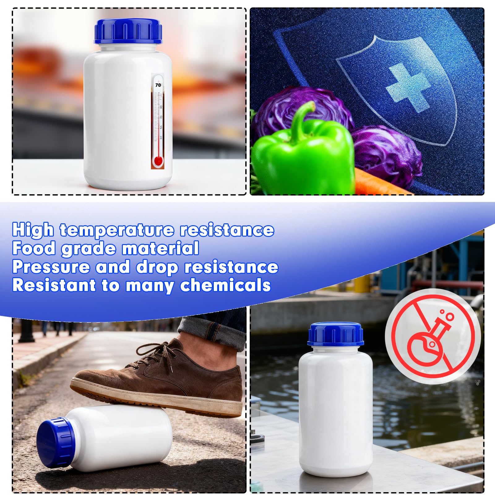 Botella de cuello ancho HDPE 1000 ml con tapón de rosca para laboratorio y productos químicos