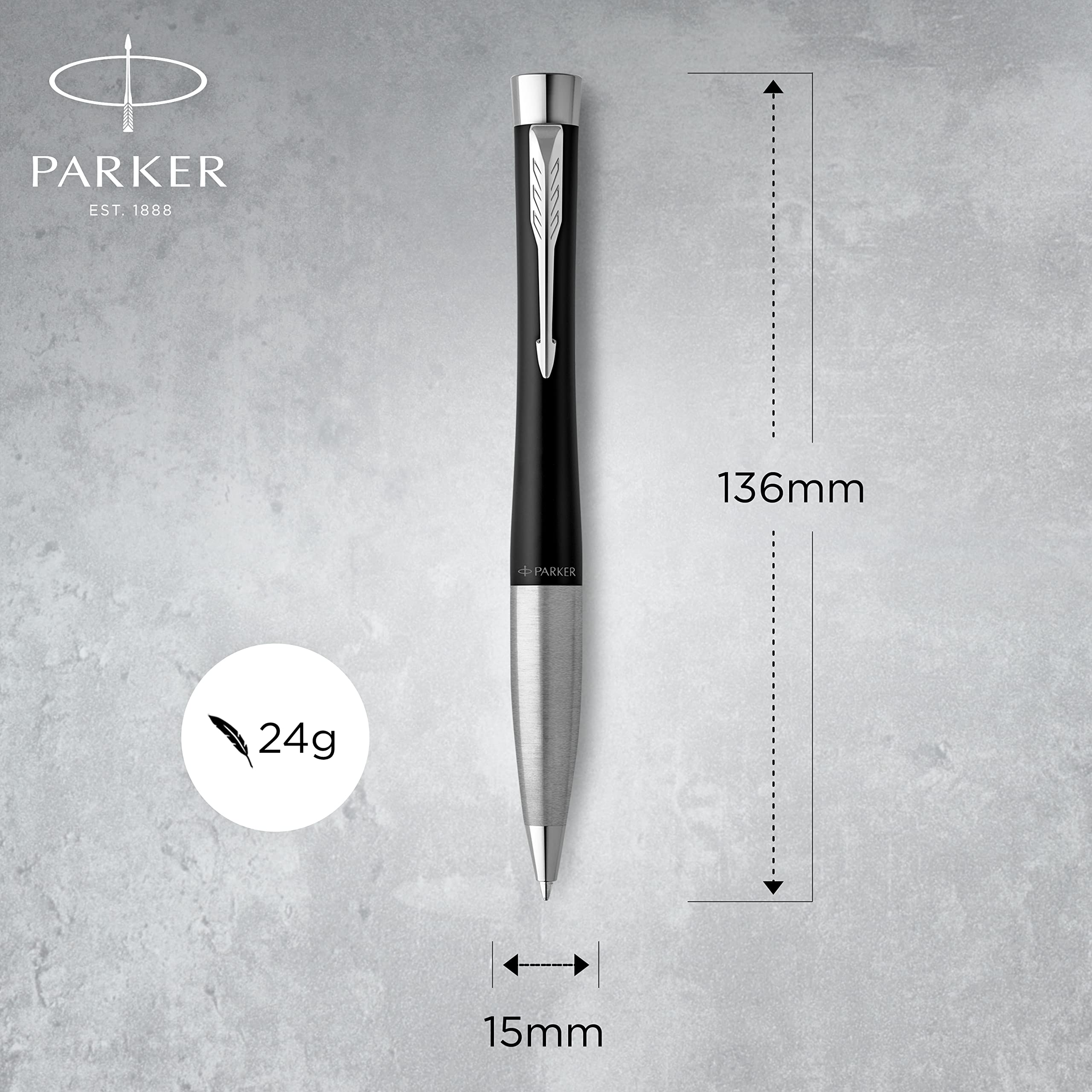 Parker Urban Premium Twist - Bolígrafo de tinta negra con acabado cromado y tinta negra, en caja de regalo