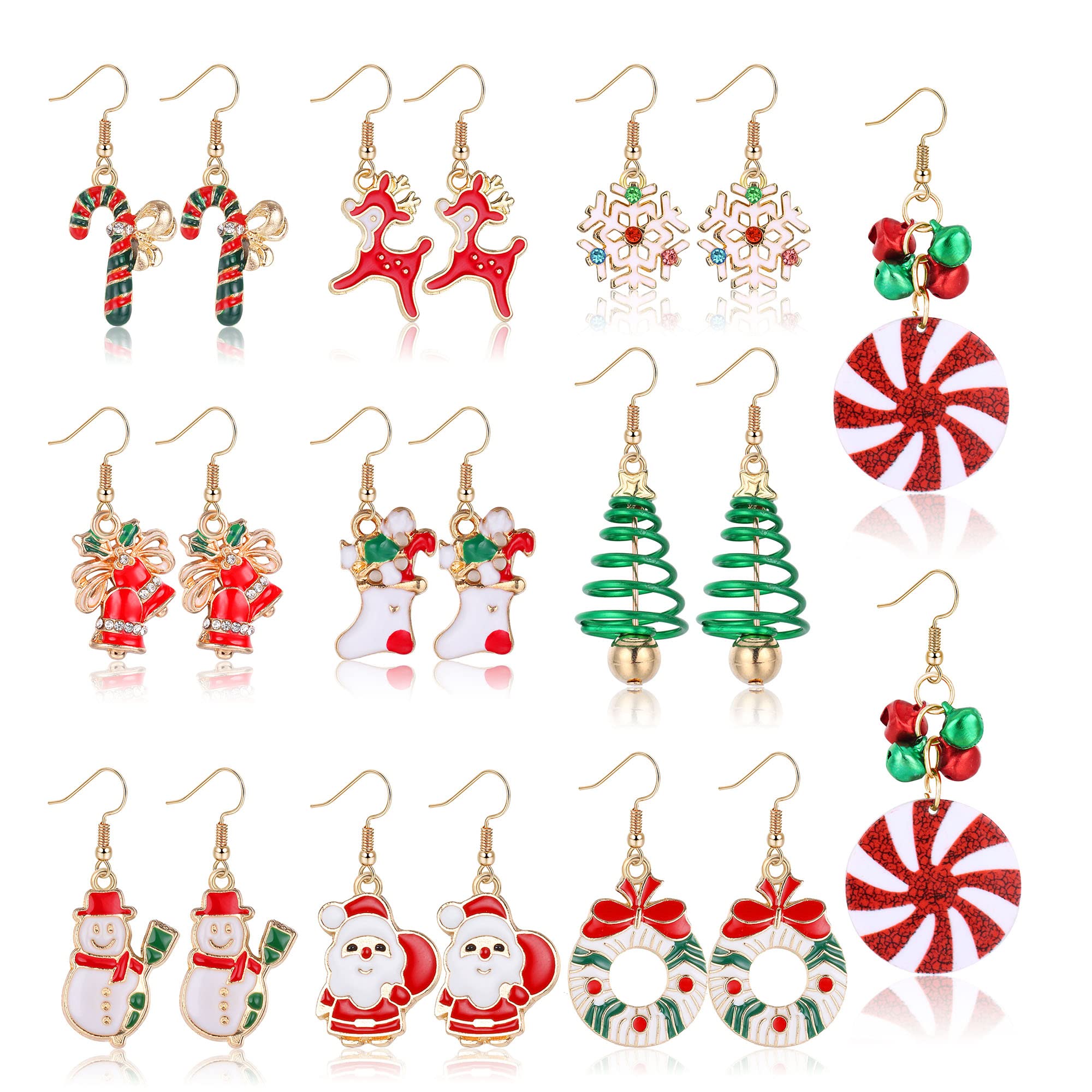 EJRUP 6 Paia di Orecchini a Bottone Natale Set,Orecchini Natalizi