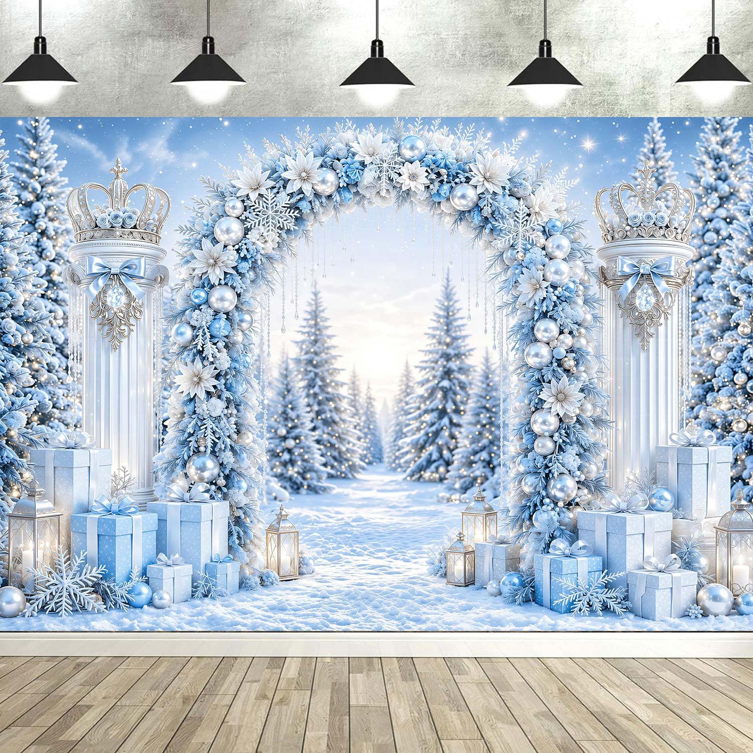 Fondale fotografico natalizio con arco invernale delle meraviglie 3X2,4 m