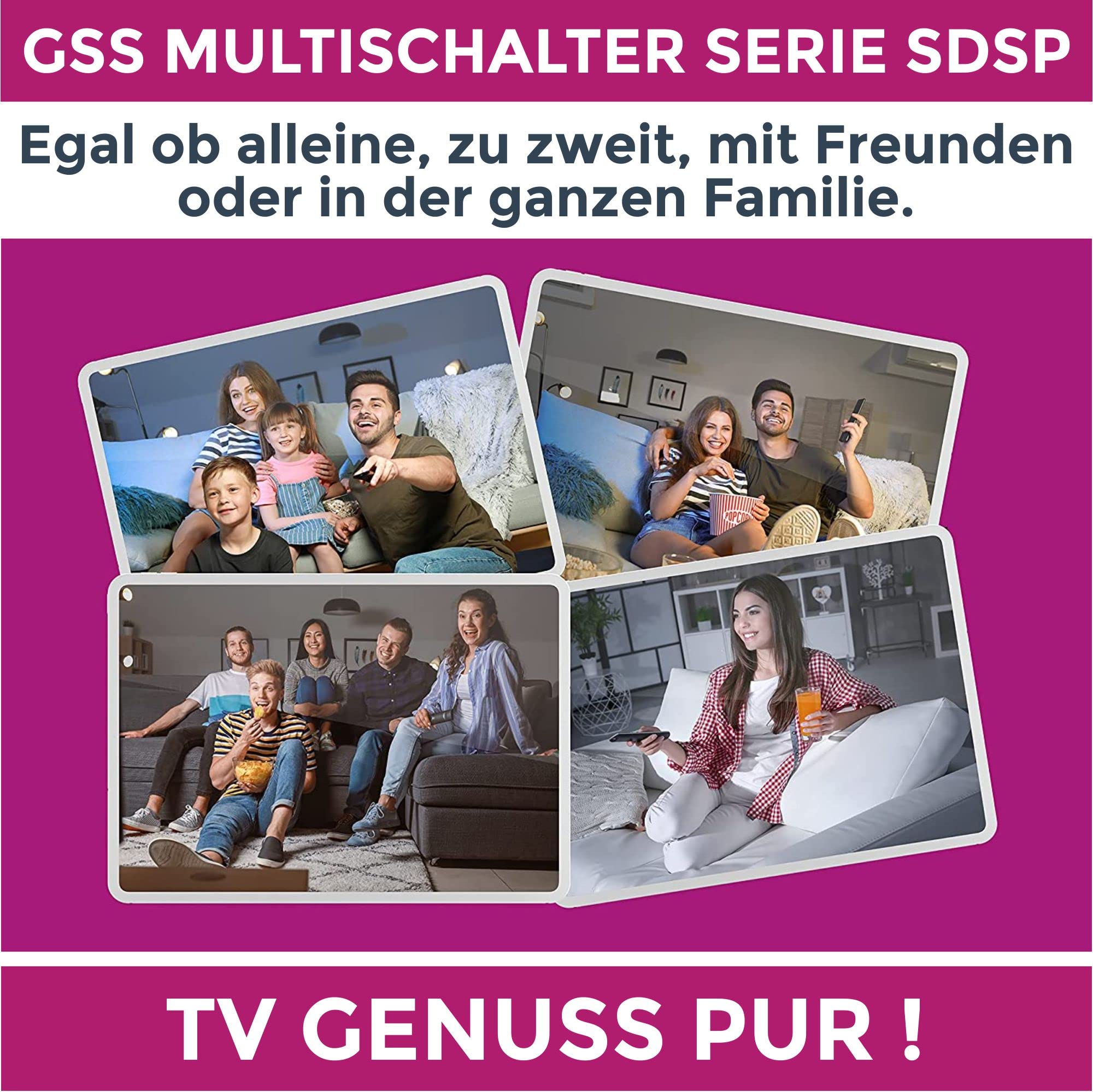 GSS 9/8 Multiconmutador para Quattro y Quad LNB, Multiswitch para 2 satélites y 8 participantes (TV, receptor de satélite), distribuidor Matrix Sat, HD 4K digital, para antena de espejo