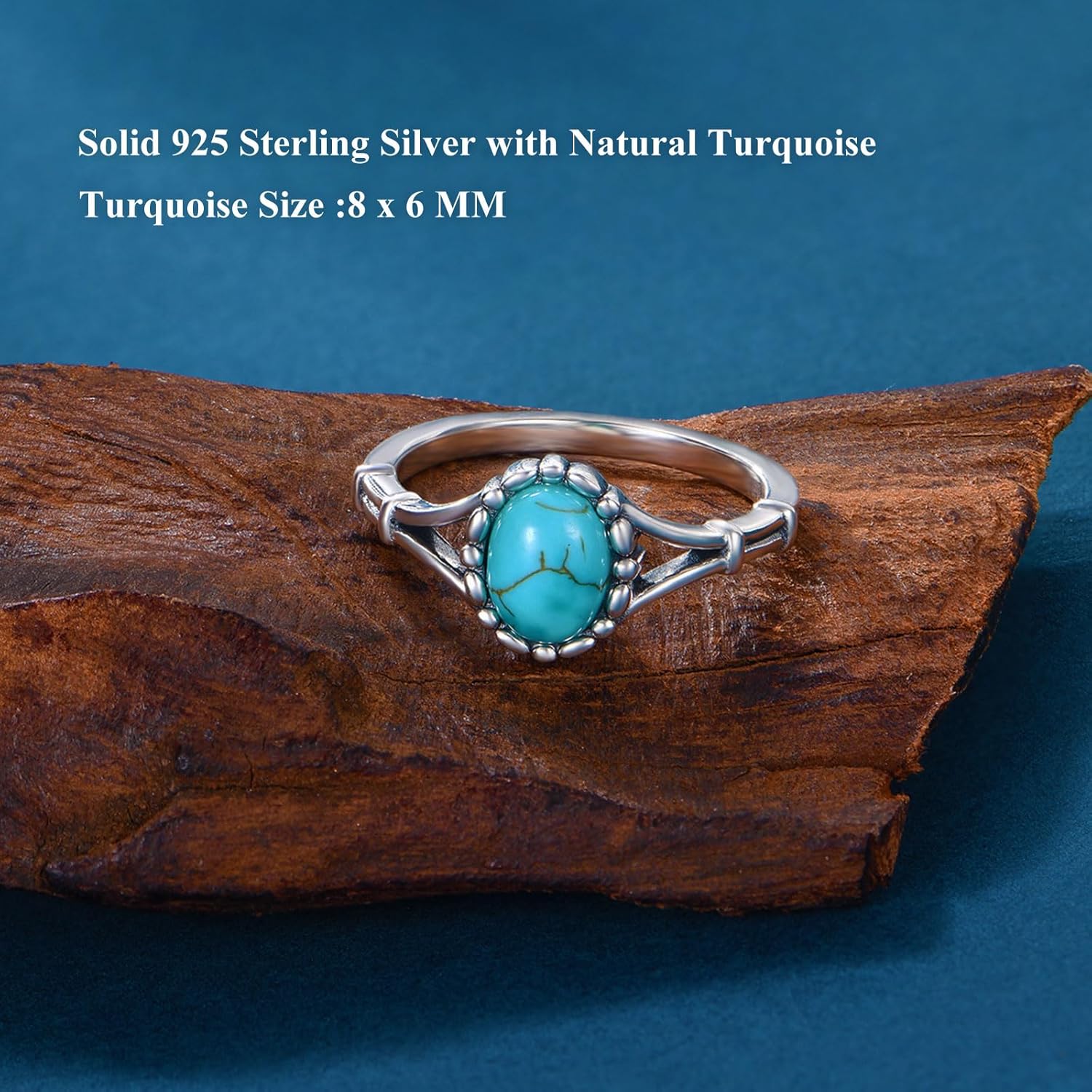 Genuine Turquoise Rings for Women 925 Sterling Silver Real Oval Shape Turquoise Ring Native American Style Southwest Jewelry for Her Wife Mom