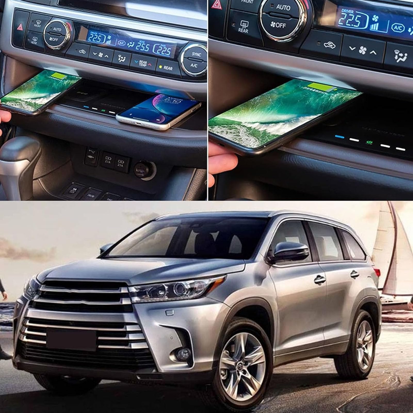 Cargador De Coche Inalámbrico para Toyota Highlander 2015-2021,Cargador De Teléfono De Carga Rápida,Cargador De Teléfono Qi De 15 W,Accesorio De Consola Central
