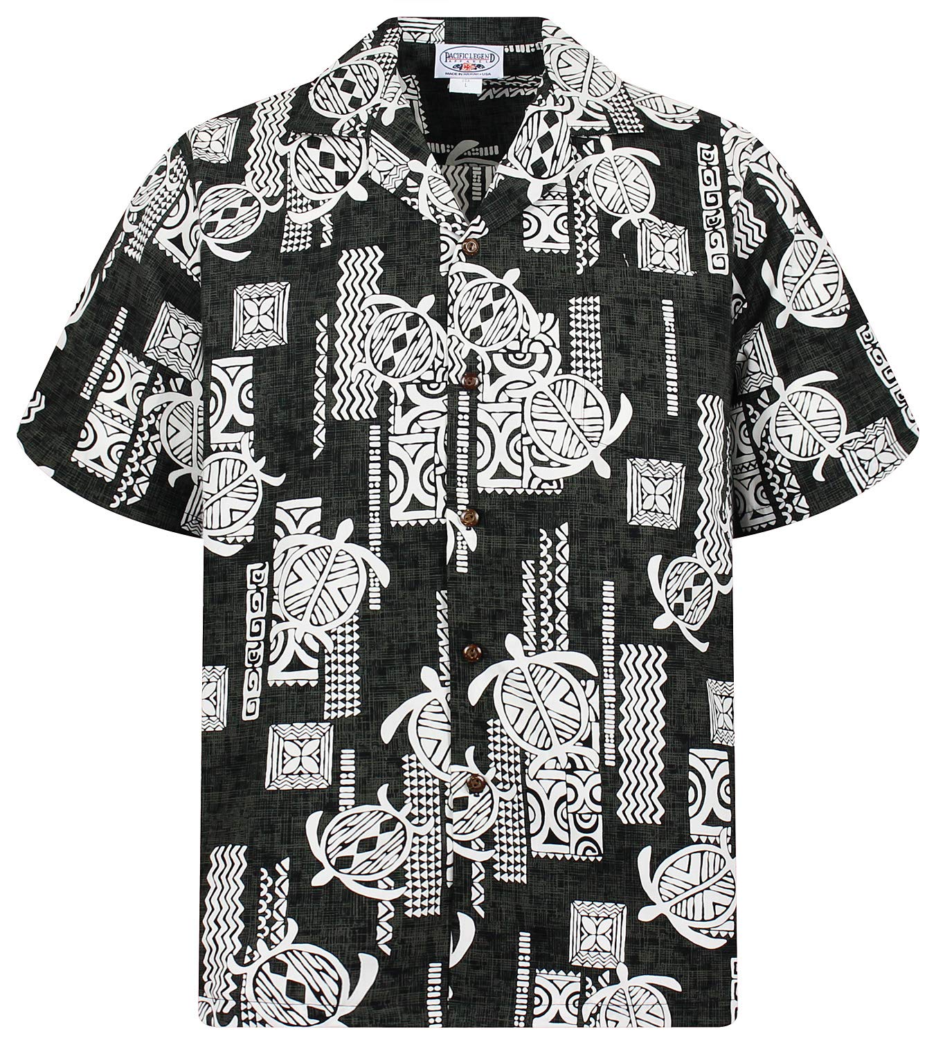 Pacific Legend Men's Tattoo-Turtle-Design-Dark-Green Original-Hawaiian-Shirt Short-Sleeve Casual-Button-Down, Tattoo-Turtles, Dark-Green, Xl