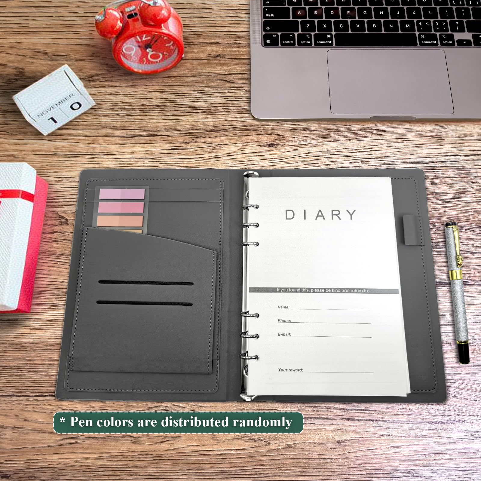 GLAM GROVE A5 nachfüllbares Ringbuch-Notizbuch – elegantes Hardcover, 160 Seiten aus 100 g dickem Papier, 6-Ring-Design mit Stiftschlaufe und Taschen – ideal zum Schreiben, Reisen, Arbeiten und für