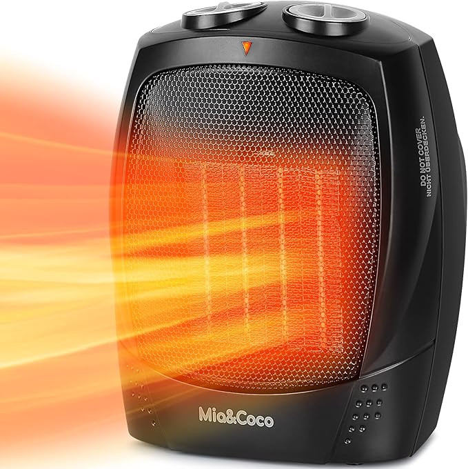 Ceramic Fan Heaters for Home Low Energy, 1500W 2in1 Portable Space