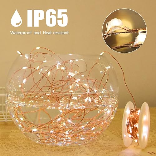 Miniatura 4 de HSicily Luces de hadas enchufables, 100 luces LED de 33 pies para dormitorio, luces parpadeantes con temporizador remoto, 8 modos de luces para
