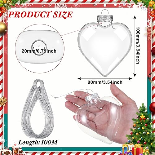 Miniatura 4 de Sratte 24 piezas de adornos de corazón para el día de San Valentín para manualidades, bolas de adorno de plástico rellenables de 3.937 in en forma