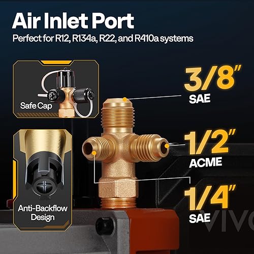 Miniatura 4 de VIVOHOME Serie VG - Juego de bomba de vacío y medidor de CA, 1 HP 9.6CFM Bomba de vacío HVAC de 2 etapas y kit de manómetro múltiple de 4 vías