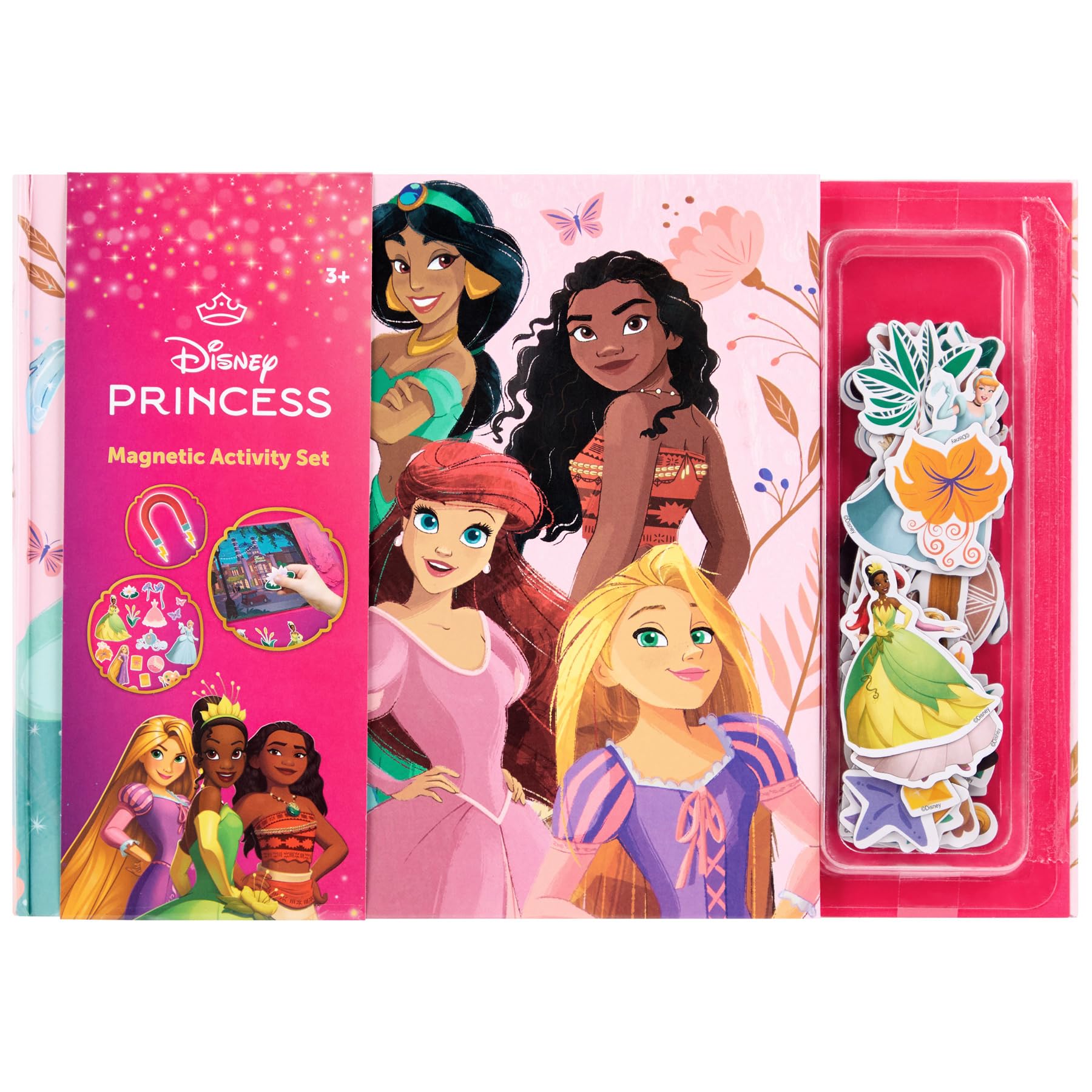 Disney Princess Magnetyczna książka dla dzieci, 40 figurek i akcesoria, interaktywny i kreatywny poradnik, Kopciuszek, Ariel, Belle & Co (DP24358)