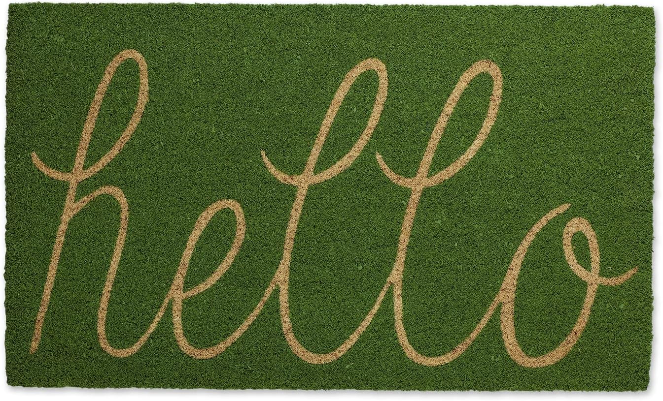DII Hello Coir Fiber Doormat Non-Slip Durable Outdoor/Indoor, Pet Friendly, 18x30, Green Apple