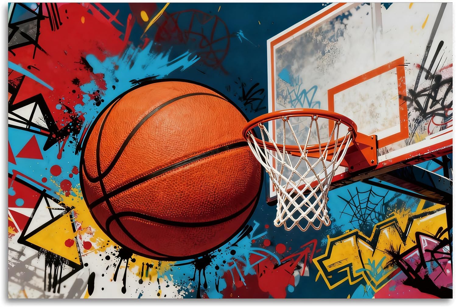 TOCDGOO Graffiti Style Basketball Wall Art, 16x24 inch Unframed Sports Themed Canvas Print for Game Room Bedroom Teen Boy's Room Decor