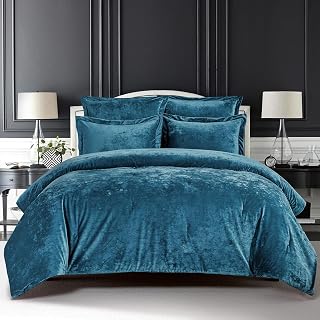 Sunshine Nicole Distressed Velvet Comforter Set, Distressed Velvet Face and Brushed Solid Microfiber Reverse, with Light Weight Soft Poly Fill, 5 Pieces Teal, King
