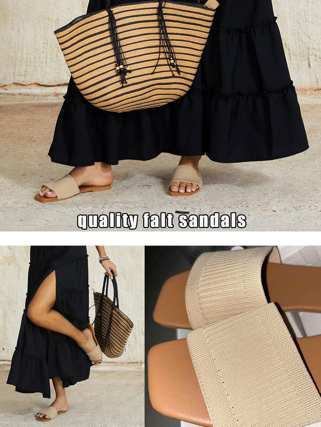 OYOANGLE Women's Single Band Square Open Toe Slide Sandals Summer Slip on Flat Sandals - Image 2