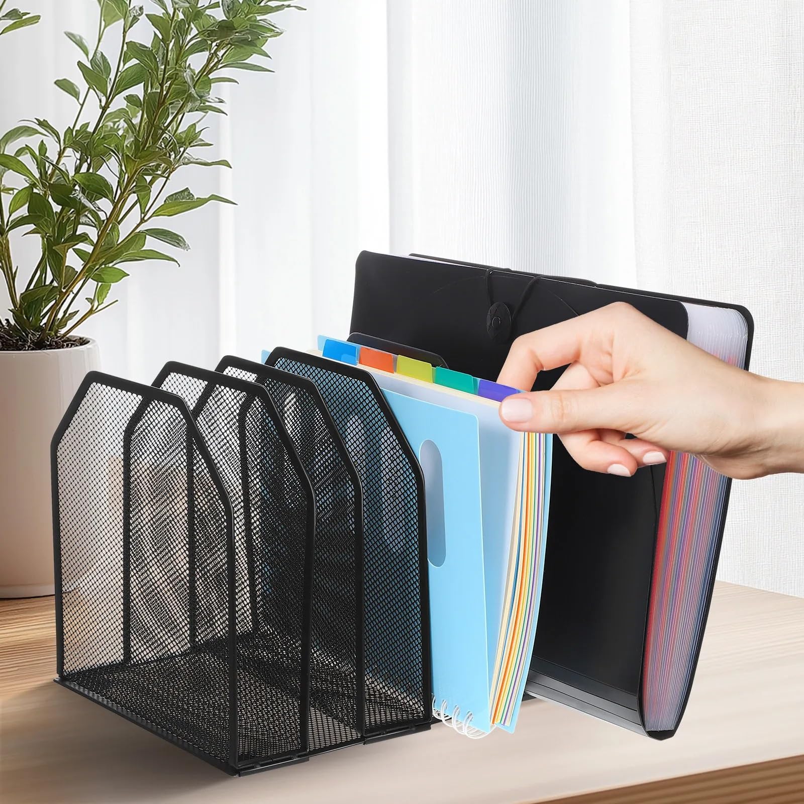 Stehsammler Desktop-Aktenorganizer mit 5 Fächern aus Metallgeflecht, vertikaler Dokumenten- und Briefsortierer for die Aufbewahrung im Büro zu Hause