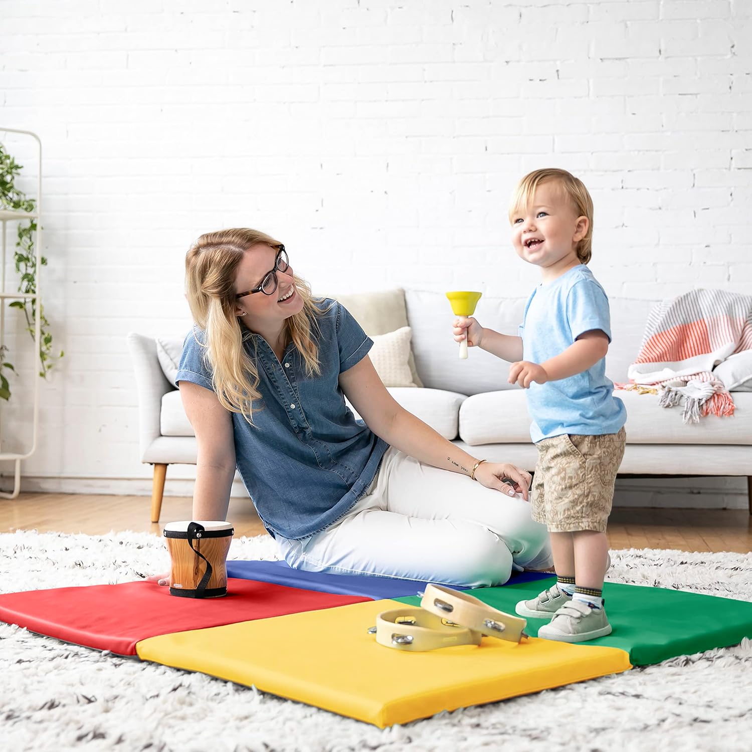 ECR4Kids SoftZone Quad Fold-N-Go Activity Mat, Folding Playmat, Contemporary