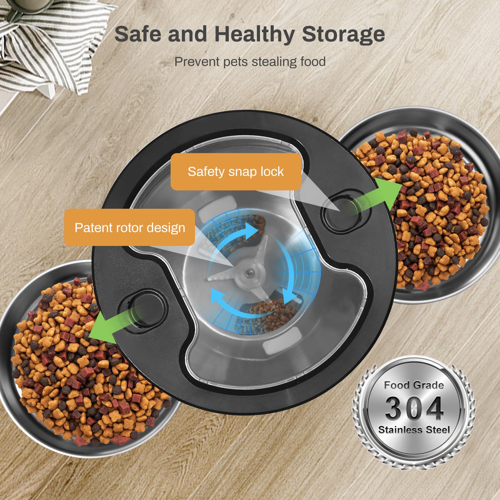 Distributeur Croquettes Chat Automatique Double,INOX Distributeur Croquettes Chien avec 2 Bols,Inoxydable Gamelle Electronique,par Jour Alimentation Personnalisé Distributeur Automatique (APP)