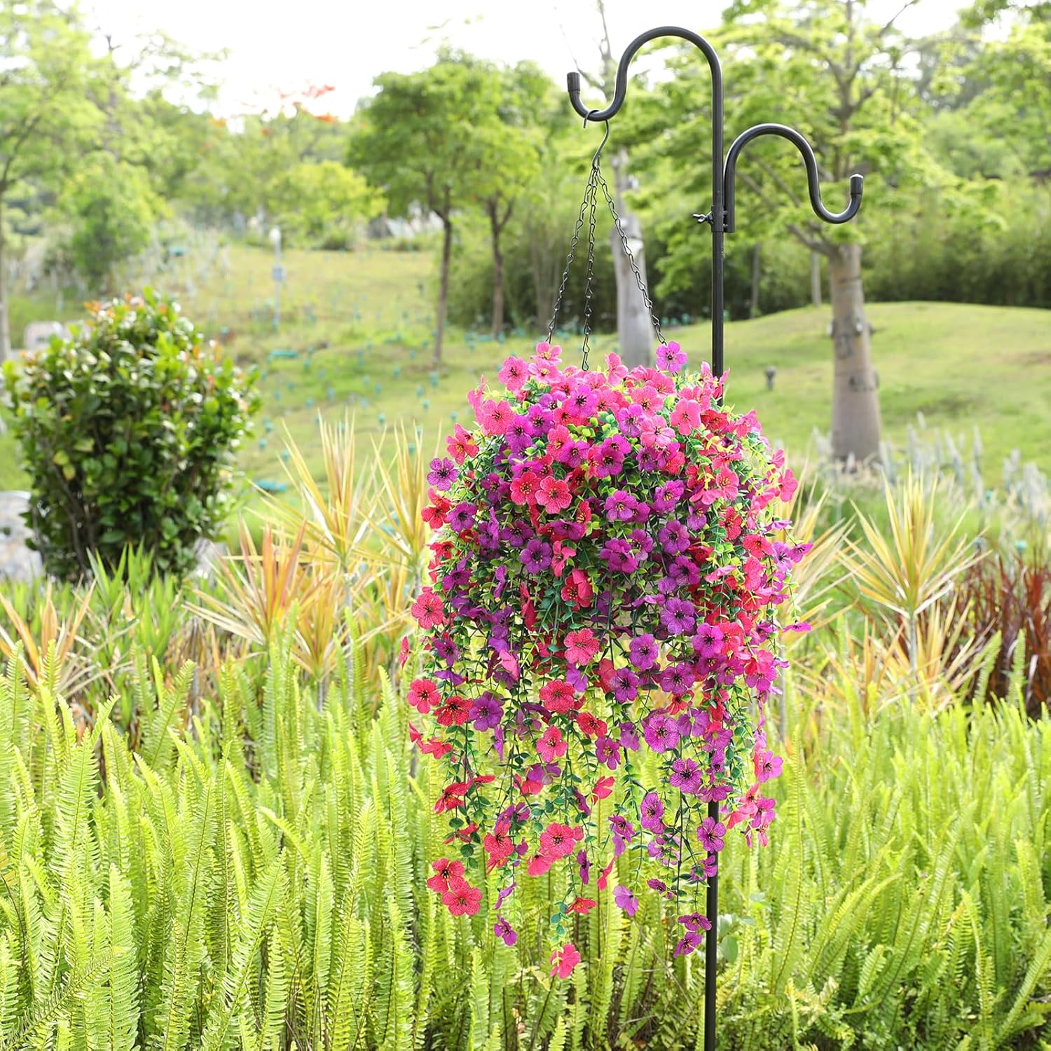 Artificial Flowers for Outdoors Spring Decor, 6 Bundles UV Resistant Realistic Fuax Silk Hanging Flowers, Fake Plants for Planter Indoor Outside Garden Porch Patio Balcony Yard Farmhouse