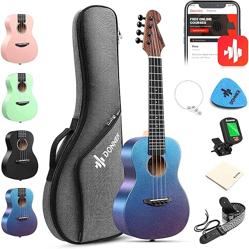 Miniatura 37 de Donner Ukelele soprano para principiantes, ukelele mate de 21 pulgadas, kit para principiantes con correa para bolsa, afinador, cuerdas, púas