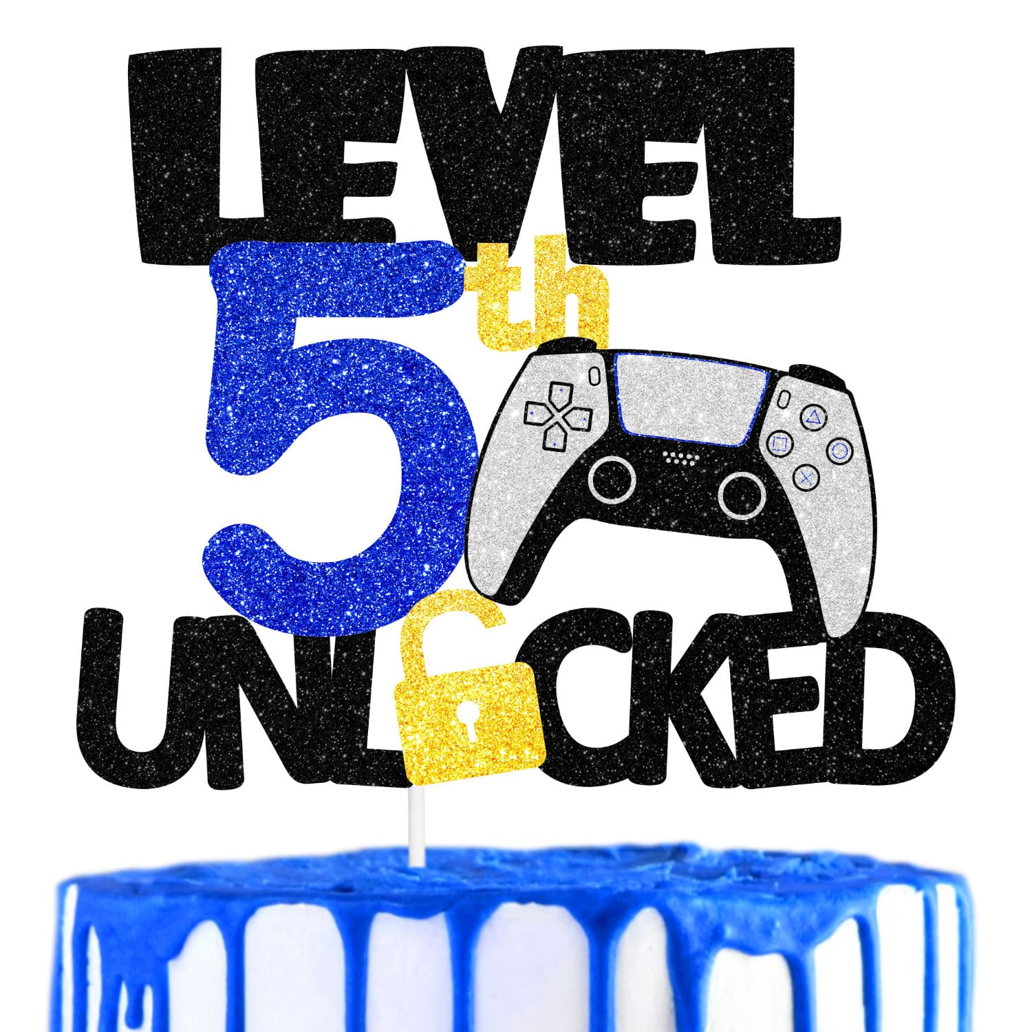 Teen Game Level Up 5th Happy Birthday Cake Topper - Video Game Night Birthday Party for Boys or Girls, Game Controller Party, Home Game Party Unlock