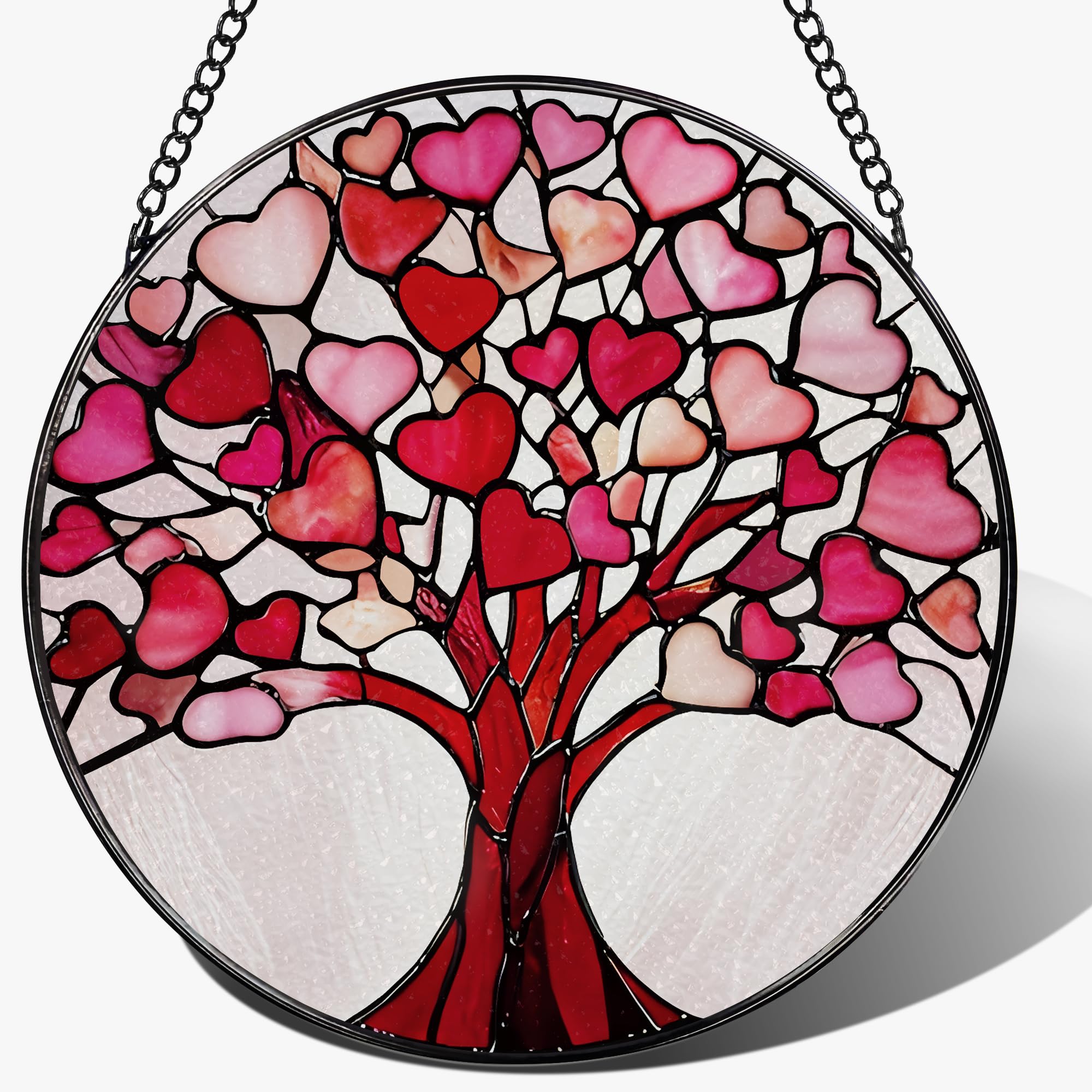 Stained Glass Window Hanging - 8 Inch Love Heart Tree Suncatcher, Sun Catchers Indoor Window | Valentine’s Day, Mother's Day, Christmas, Anniversary, Birthday Gifts for Lover, Wife, Girlfriend, Mom — image 1