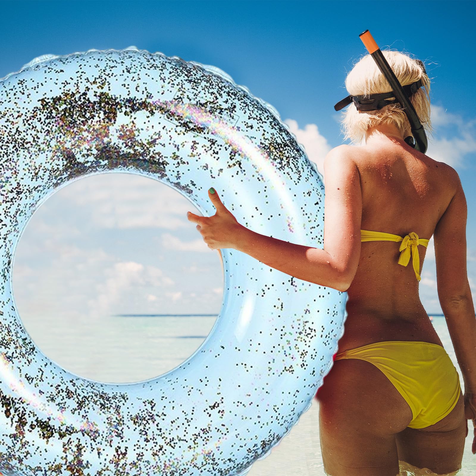 Pool Inflatables Swimming Ring Rubber Rings for Adults Light Blue Sequins Inflatable Pool Water Toys,Inflatable Pool Floats Swim Rings for Women Men Summer Party Beach Water Sport - Image 4