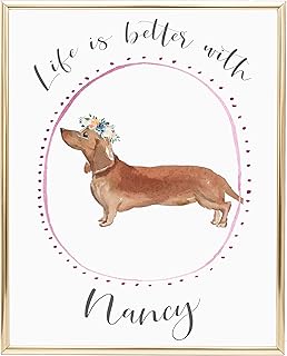 Personalised Dachshund Gifts for Girls, Name of Your Choice, Sausage Dog Print Watercolour, Cute Daschund Print, Custom Dachshund Poster, Dog Lovers Gifts for Women, Dog Breed of Your Choice