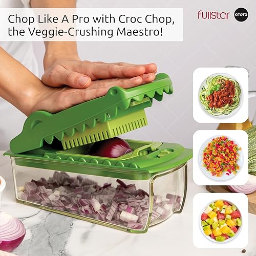 Miniatura 7 de fullstar Fullstar X OTOTO Croc Chop - Picador y rebanador de verduras – Picador multifuncional de alimentos, cortador de cebolla de cocodrilo,