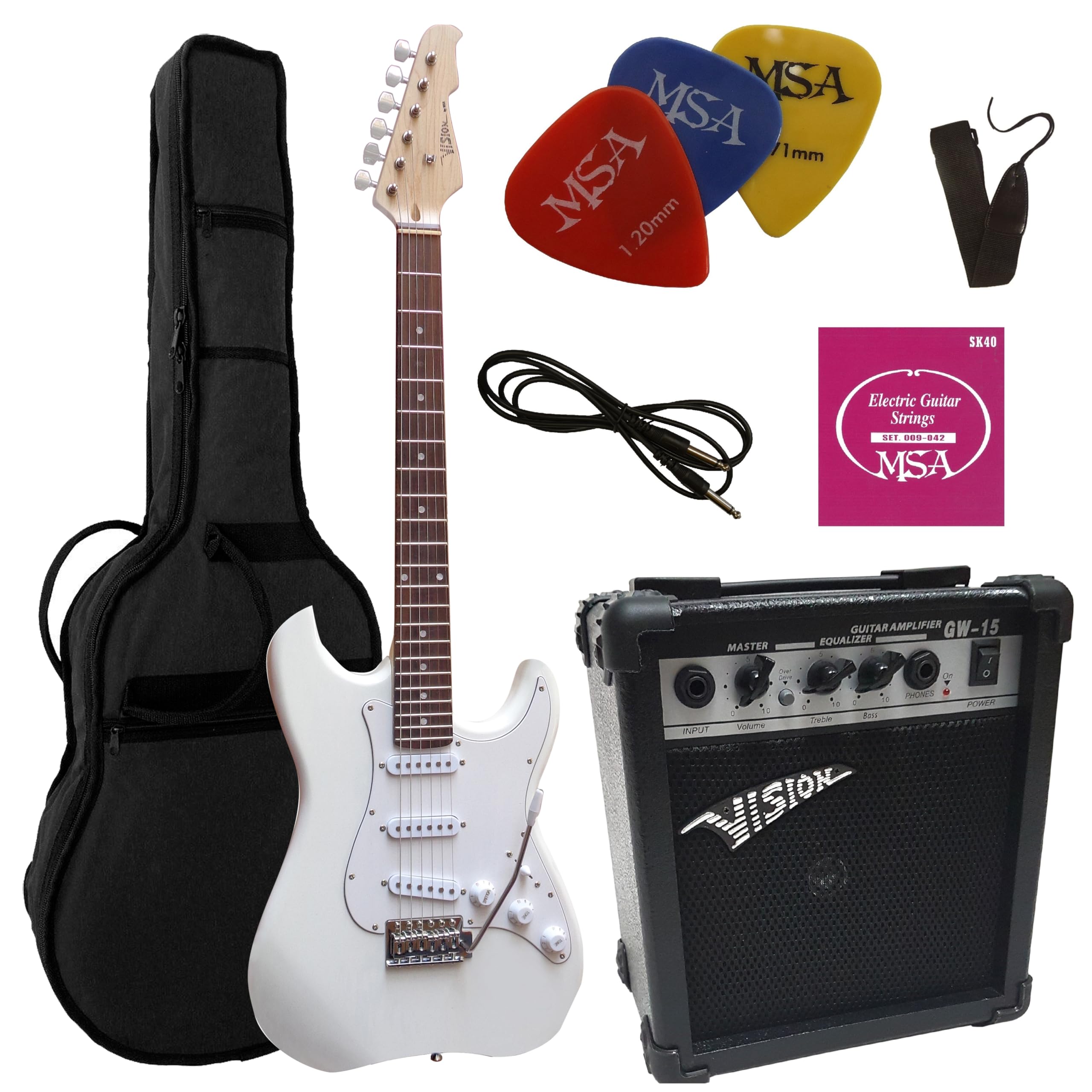 ELEKTROGITARRE WEIß - E-GITARRE - IM SET MIT 20WATT VERSTÄRKER - TASCHE - BAND - SAITEN - 3xPIK ST5 white