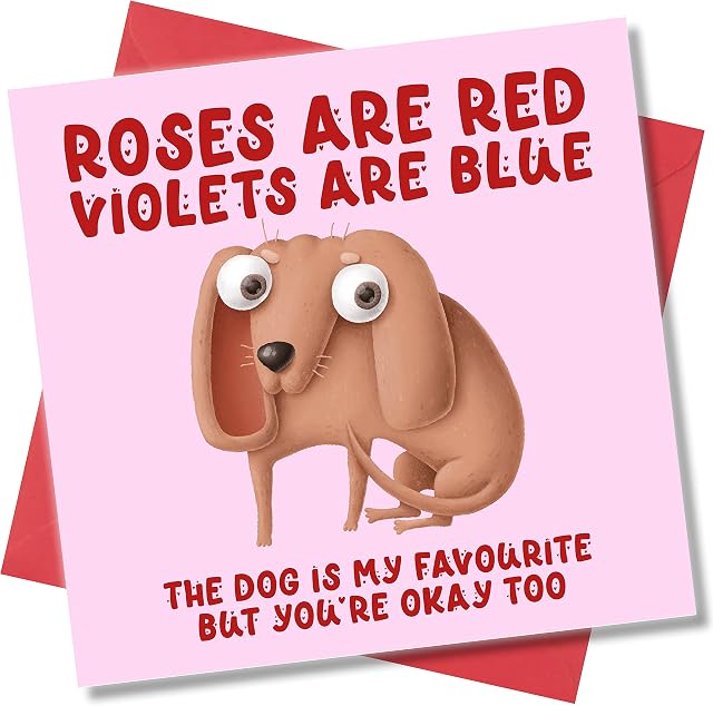 Punkcards - Birthday Card for Men - Roses Are Red Violets Are Blue The Dog is my Favourite - Funny Birthday Card - Birthday Card Husband - Birthday Card Dog Lover