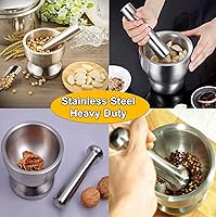Vista 3 de Juego de mortero y mortero, molinillo y trituradora de acero inoxidable con tapa de silicona, excelente como trituradora de píldoras, molinillo