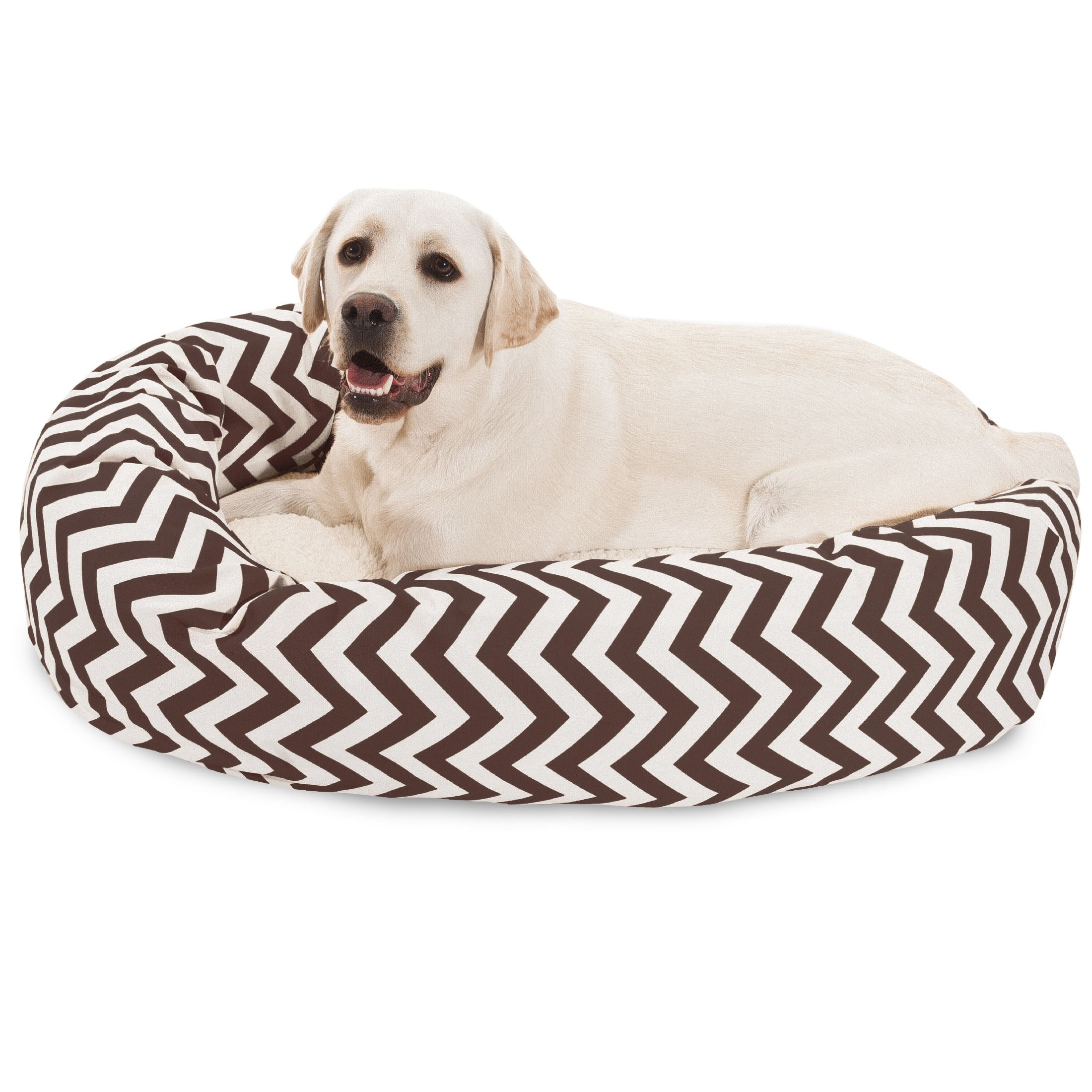 Majestic Pet 40 Inch Chevron Sherpa Calming Washable – Cozy Soft Round with Spine for Head Support - Fluffy Donut 40x29x9 (inch) – Round Pet Large - Chocolate