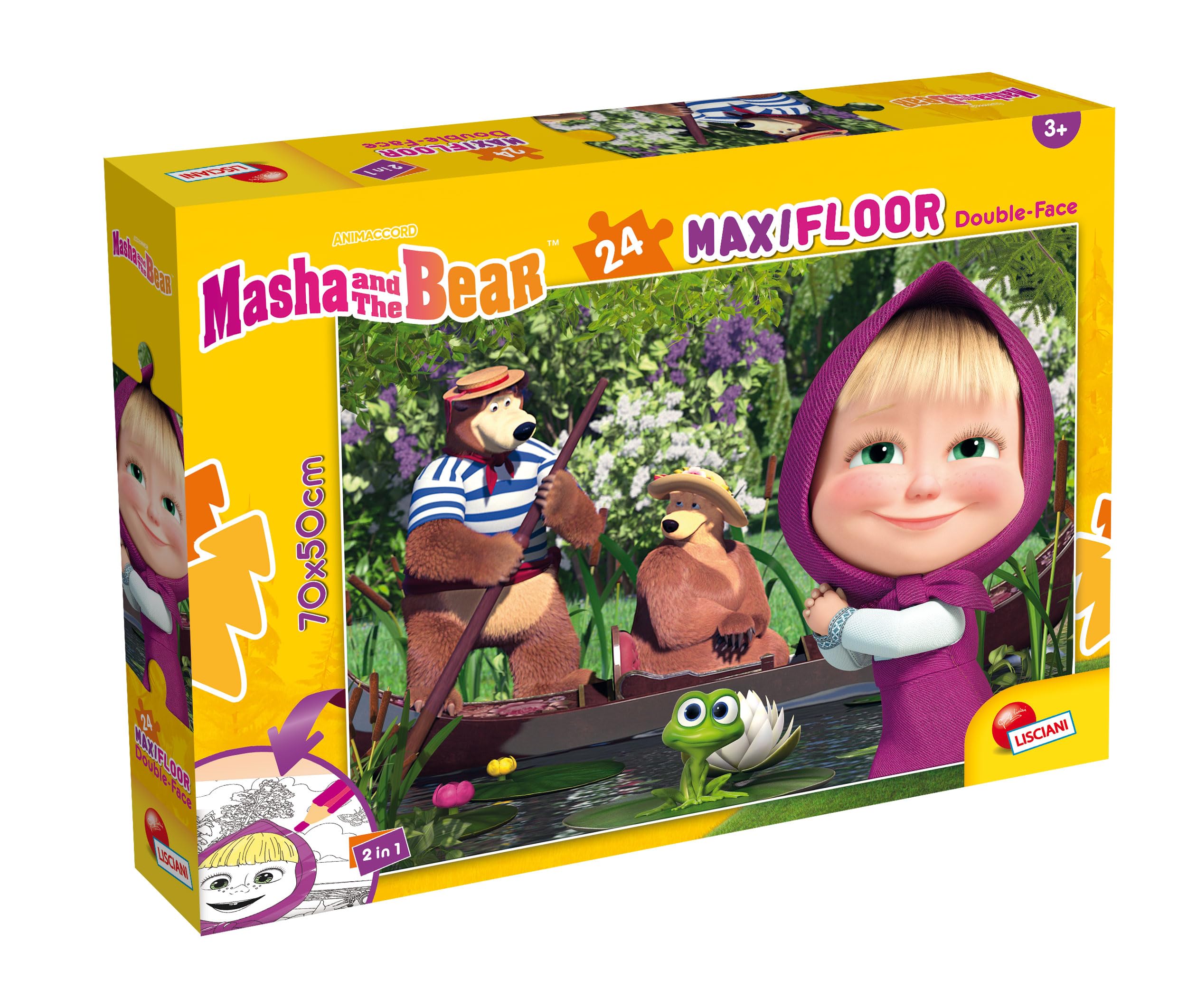 Lisciani - MASHA AND THE BEAR MaxiFloor Jigsaw Puzzle - 24 Pieces - For Kids ages 3 and up - 50x70 cm - Large Puzzle Masha and the Bear with Double Colour Plate - Develops Thinking Ability and Skill