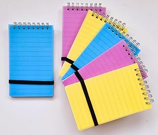 NAYA Notepads 6 Pack Spiral Pocket Notebooks, Wire Flip Witting Note Pad, Small Memo, Jotting, Doodle Pads, Lined Paper Notebook with Plastic Waterproof Cover. (Multi-Coloured - 6 Pack - 76x126mm)