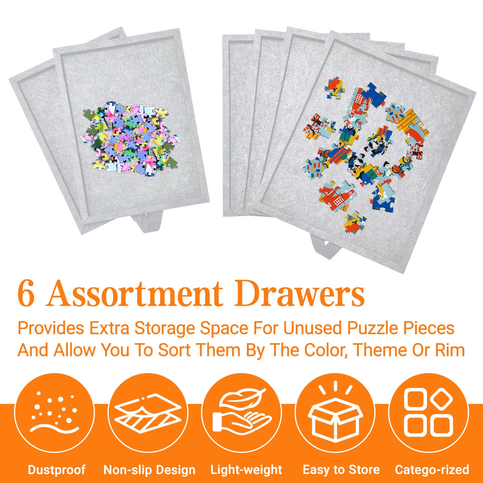 Składana deska do puzzli, 1000 elementów, przenośna deska do puzzli z 6 szufladami, pokrywa 2 w 1 i stojak na puzzle, puzzle puzzle, stół do puzzli, akcesoria do 1000 elementów (szara)
