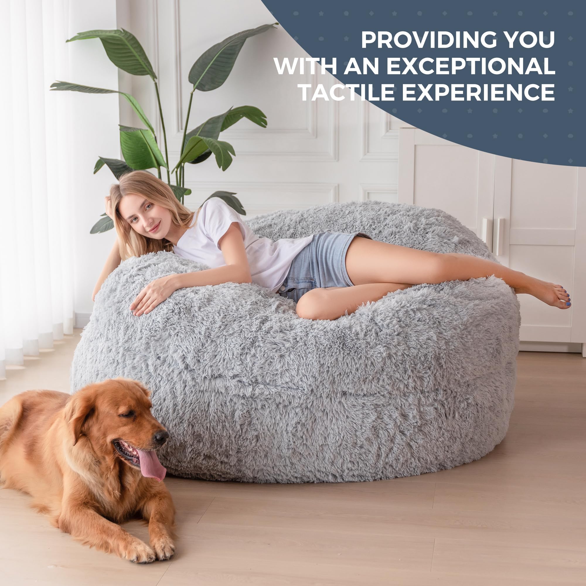 MAXYOYO Pouf géant - Transformable de pouf au lit - Grand canapé avec doublure en peluche et rembourrage moelleux inclus, pour adultes, couples, invités (gris, 135 x 190 cm)