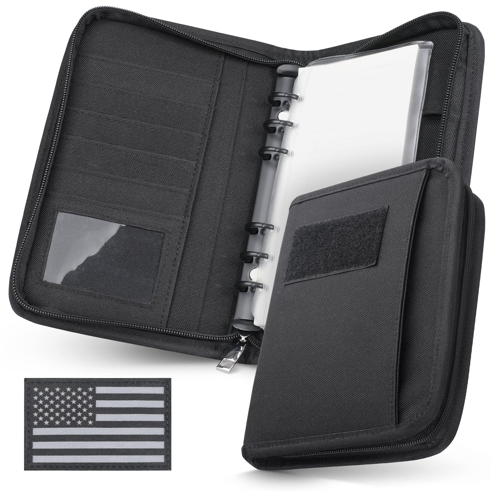 WYNEX Tactical Notebook Padfolio Ring Binder - Refillable 6-Ring A6 Binder, Zip Hardcover Notebook with 45 Pages, Water-Resistant Notebook Cover for