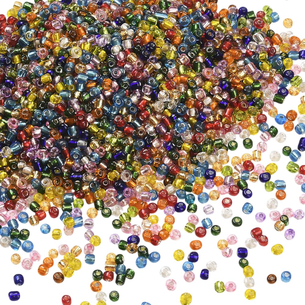 PONABEADIY 1 Box 4MM 3000PCS Rainbow Glass Seed Beads with Hole Transparent Small Pony Round Silver Lined Clear Loose Spacer Bead Bulk for Jewellery Making Friendship Bracelets Earrings Diy Crafts — image 1