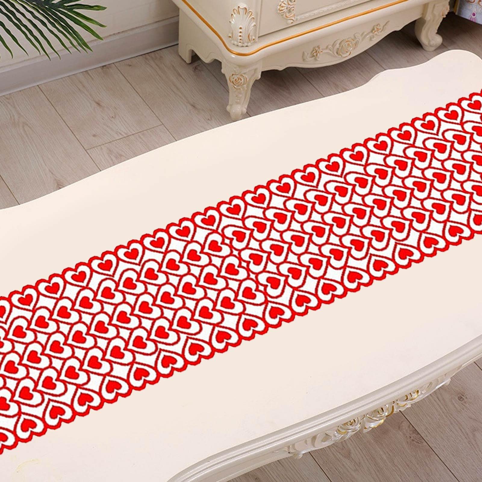 Valentijnsdag Tafelloper, Rood Hart Kant Tafelloper Topper, 13 x 72 inch Rood Hart Borduurwerk Tafeldoek voor Valentijnsdag Kerst Bruiloft